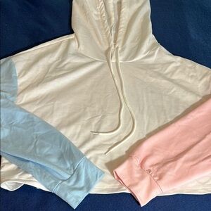 ROMWE Colorblock Hoodie - White, Blue, Pink